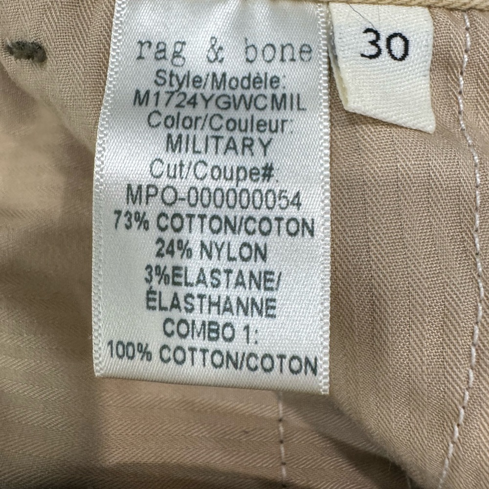 Rag & Bone Men’s Army Green Mid rise Slim Relaxed Pants Size 30 Waist - Picture 8 of 13
